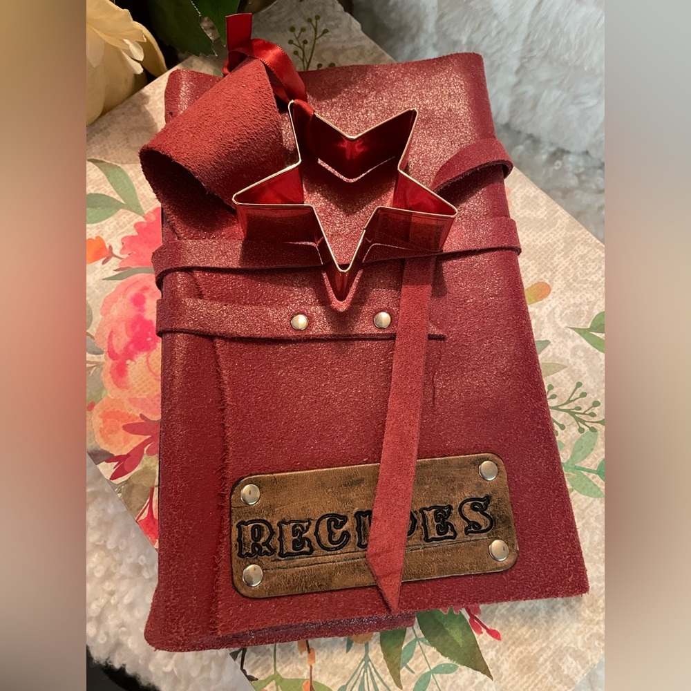 Handcrafted Leather RECIPES note book with copper cookie cutter